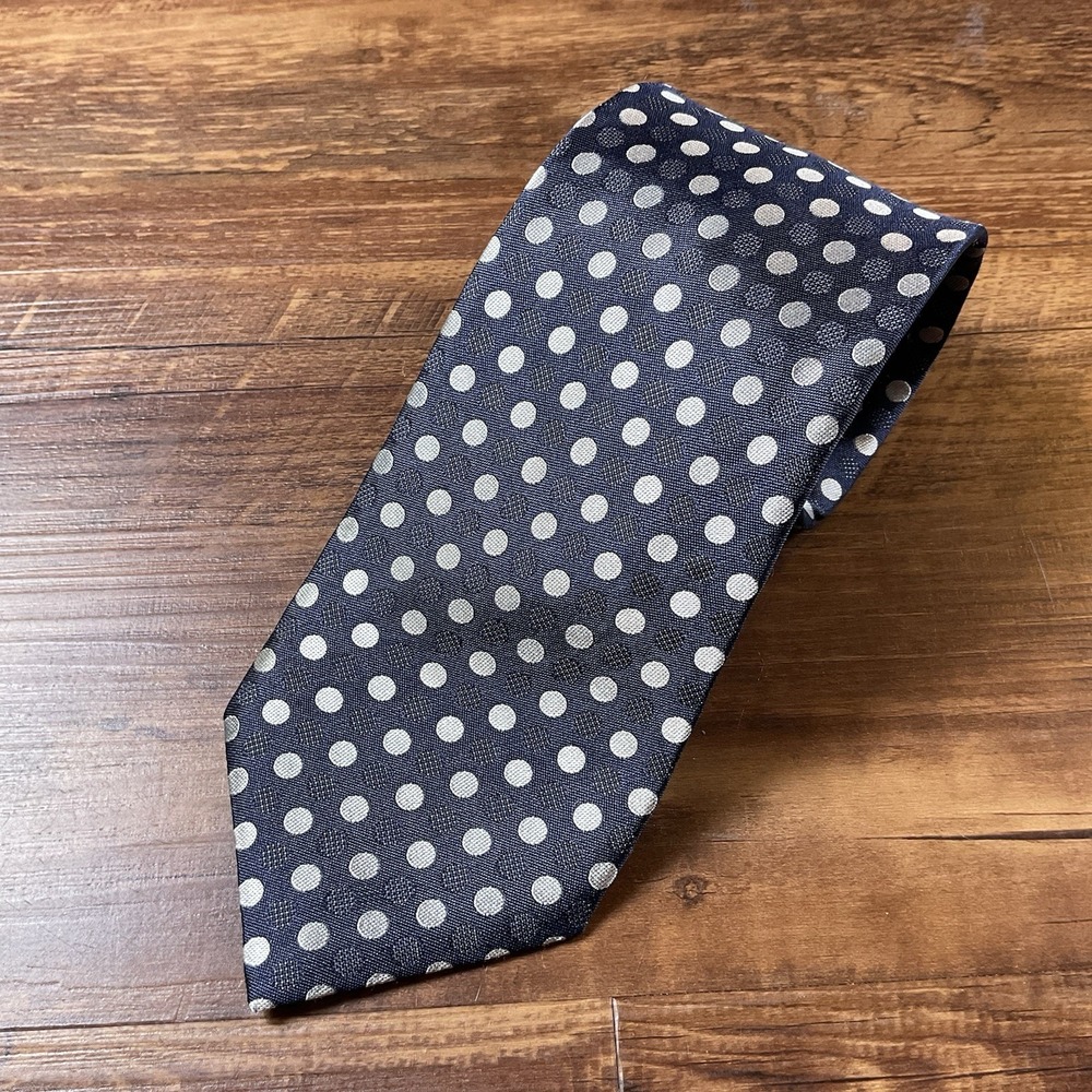 Canali 1934 Silk Tie Navy Silver Polka Dot Made In Italy 60"